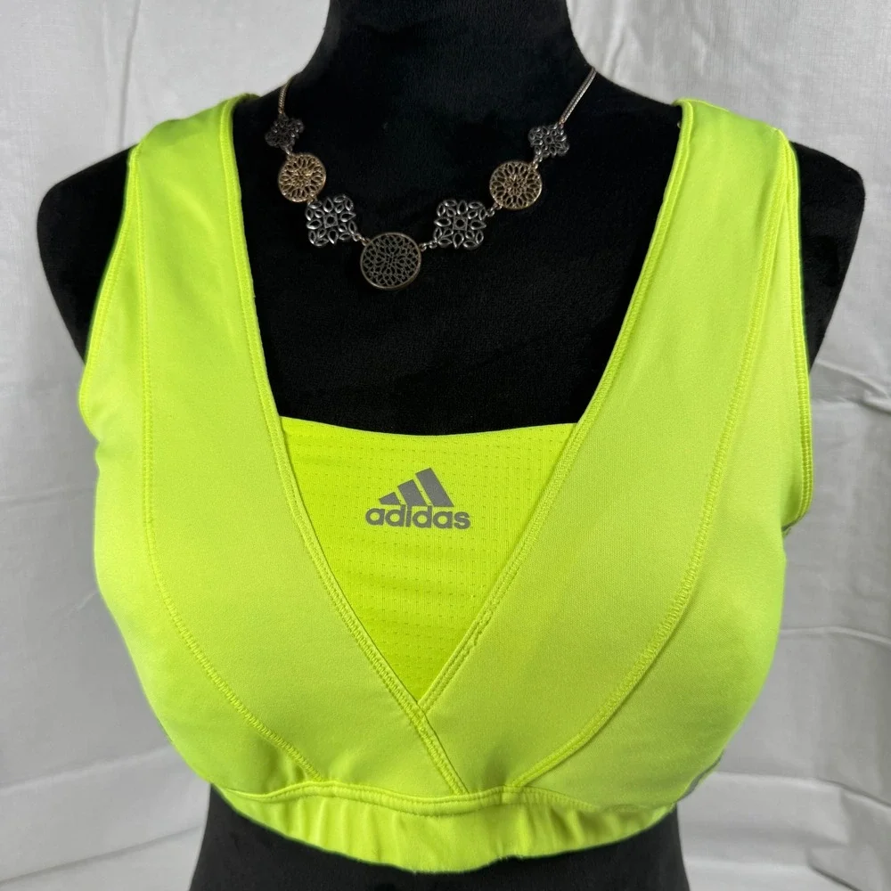 Adidas Womens Climacool Sports Bra Neon Yellow Green G68399 Size Large